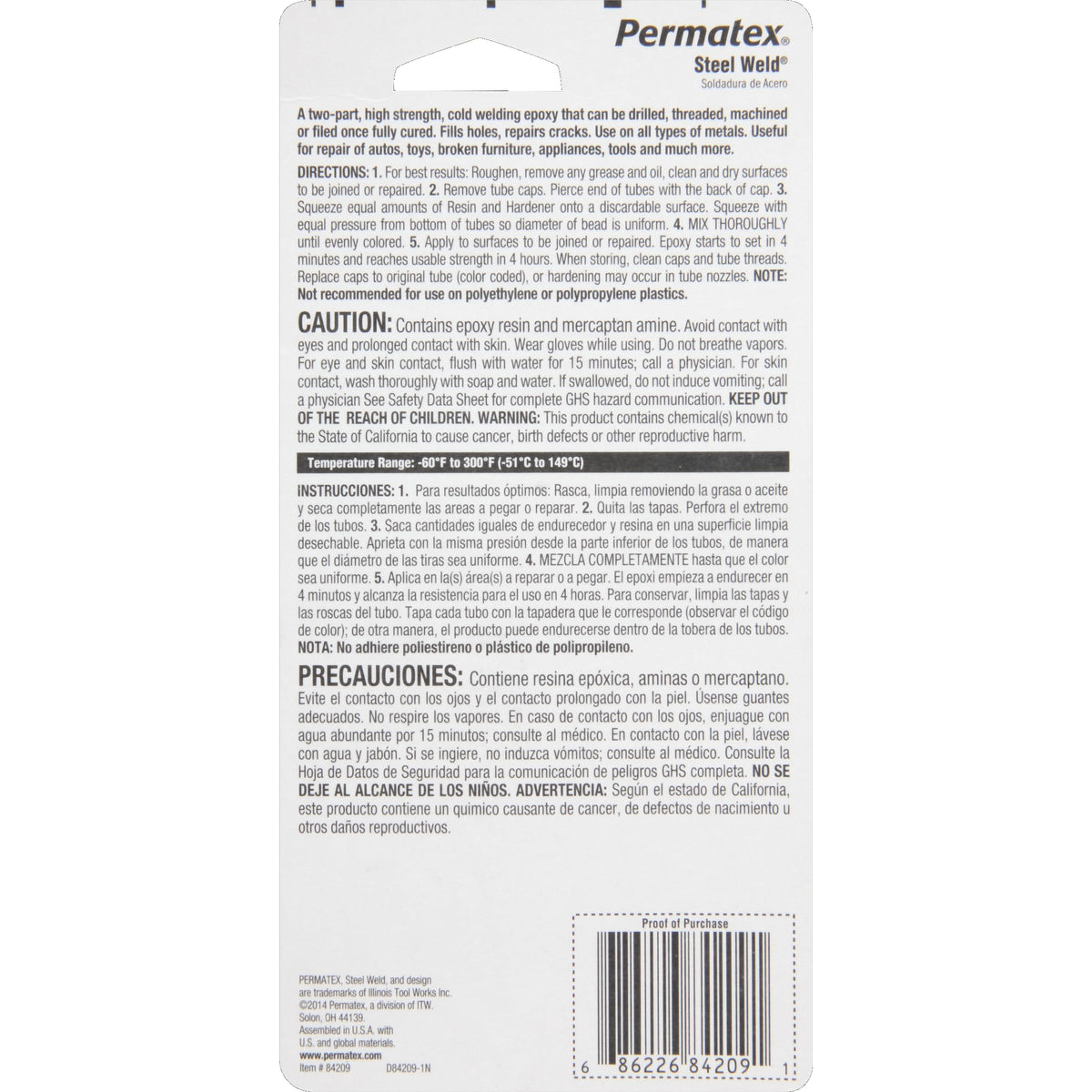 PERMATEX 84209 Permatex 84209 PermaPoxy 4 Minute Multi-Metal Epoxy, Two 1 oz. Tubes , Grey