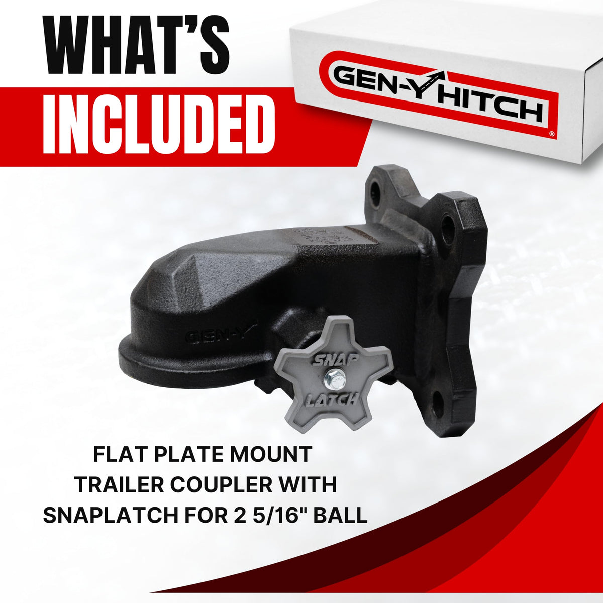 GEN-Y HITCH GH-24002 GEN-Y Hitch Flat Plate Mount Trailer Coupler with SnapLatch for 2 5/16" Ball, 32,000 lbs Towing Capacity, 3,200 lbs Tongue Weight, Made in USA, Black