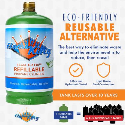 FLAME KING YSN1LBKT Flame King Refillable 1LB Empty Propane Cylinder Tank with Refill Kit and CGA600 Connection - Reusable, Safe and Legal Refill Option, DOT Compliant