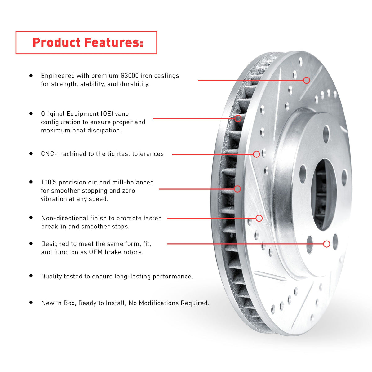 Dynamic Friction 7002-42002 BRAKE ROTOR DRILLED AND SLOTTED SILVER