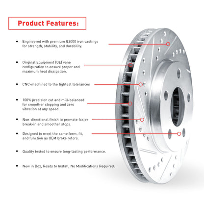 Dynamic Friction 7002-42002 BRAKE ROTOR DRILLED AND SLOTTED SILVER