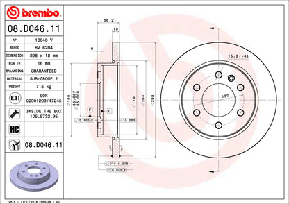 BREMBO 08D04611C02 Brembo 08.D046.11 UV Coated solid Rear Brake Rotor MERCEDES-BENZ OE# A9104232100