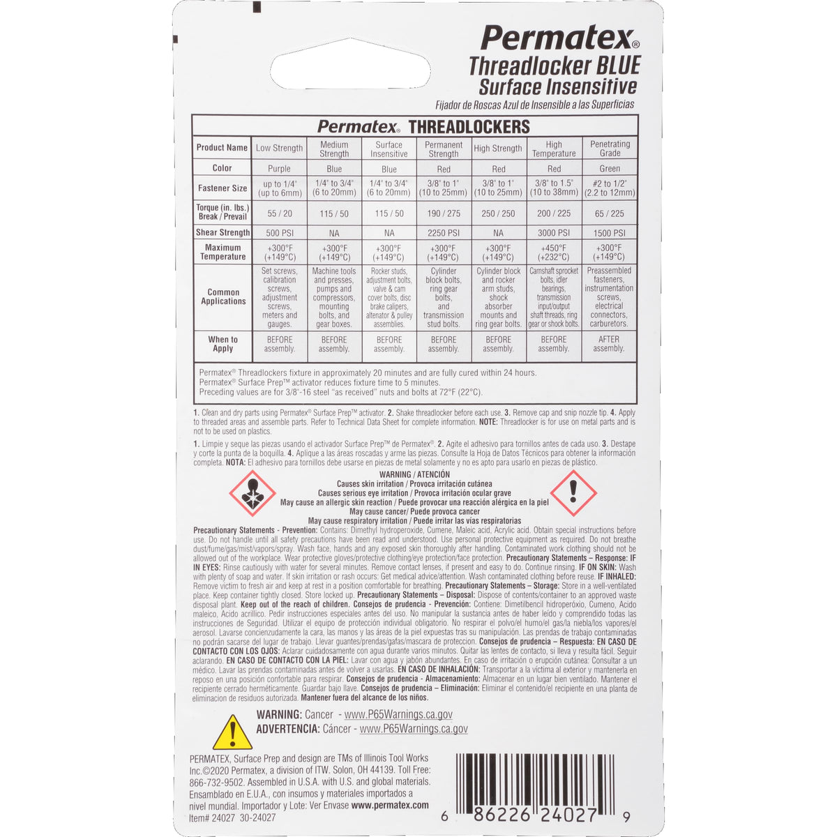 PERMATEX 24027 Permatex 24027 Surface Insensitive Threadlocker Blue, 6 ml