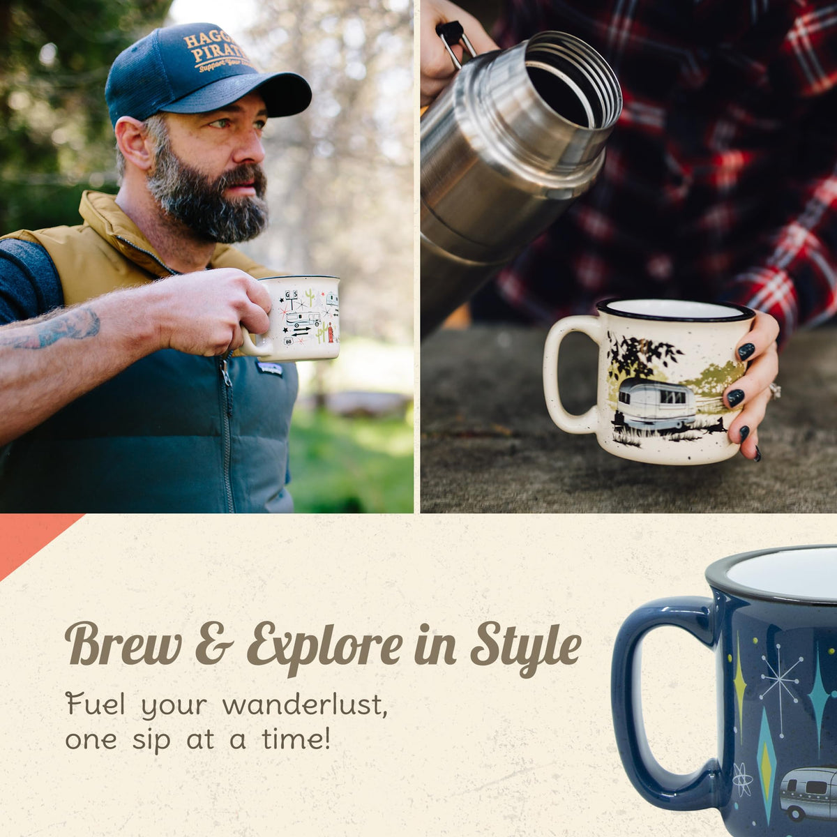 CAMP CASUAL CC-004VB Ceramic Coffee Mug - 15 oz Retro Inspired Camping Mug - for Hot & Cold Drinks - Works as a Tea, Soup, & Coffee Mug - Stylish, Versatile, & Microwaveable Camping Coffee Mugs by Camp Casual