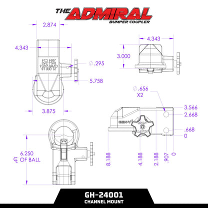 GEN-Y HITCH GH-24001 GEN-Y Hitch Channel Mount Trailer Coupler with SnapLatch for 2 5/16" Ball, 21,000 lbs Towing Capacity, 2,100 lbs Tongue Weight, Made in USA, Black
