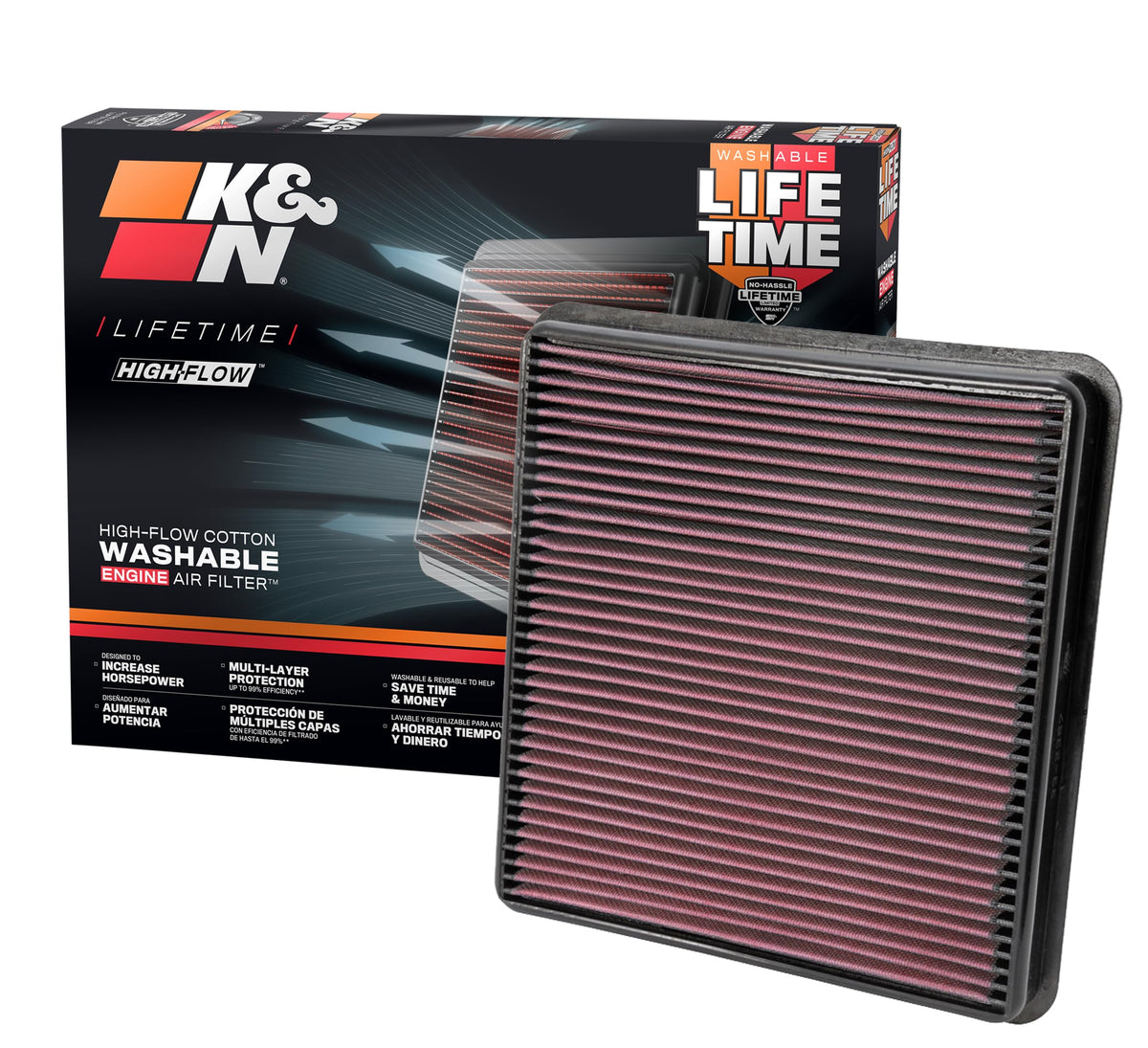 K&N FILTER 33-2387 K&N High-Flow Original Lifetime Engine Air Filter: Increase Power: Premium, Washable: Compatible with 2007-2021 Lexus/Toyota: LX570, Land Cruiser, Sequoia, Tundra, 33-2387