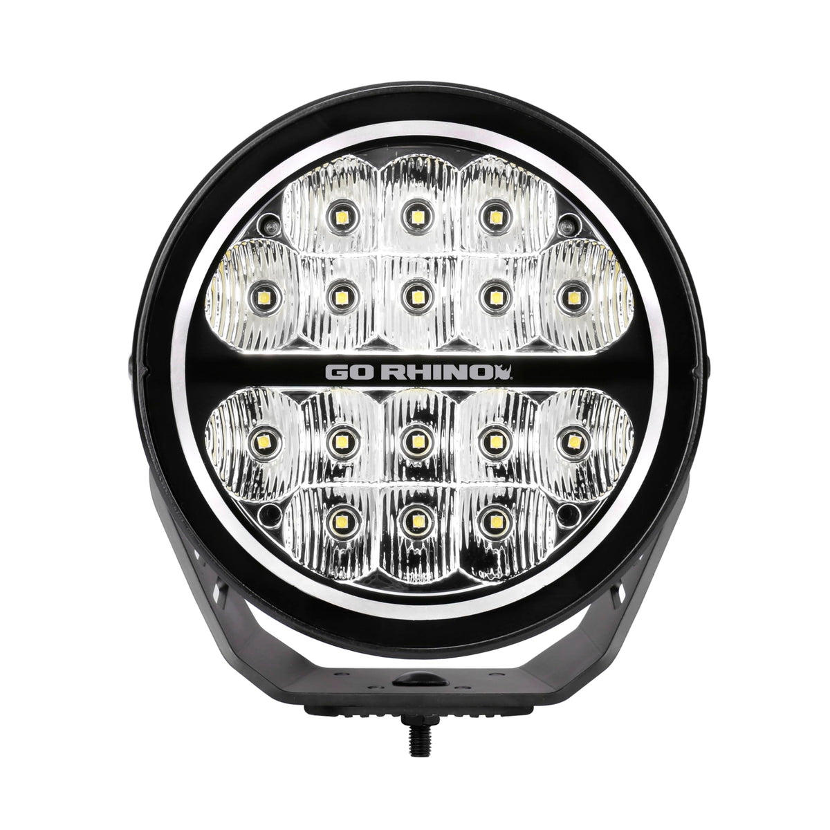 GO RHINO 750800711DRS Go Rhino Xplor Lighting: Blackout Series 7" Maxround LED Driving Light w/ Daytime Running Lights | Surface Mount ( Threaded Stud Mount), Aluminum, Black | 750800711DRS