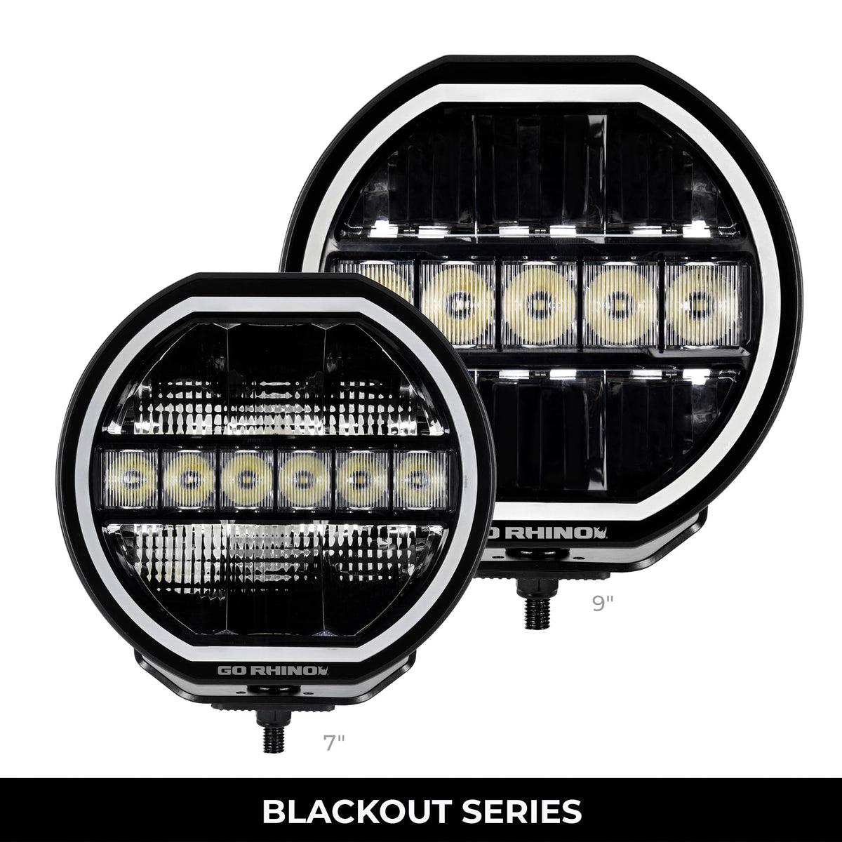GO RHINO 751440911CRS Go Rhino Xplor Lighting: Blackout Series 9" Maxline Hi/Low Beam w/ Multi Daytime Running Light | Surface Mount ( Threaded Stud Mount), Aluminum, Black | 751440911CRS