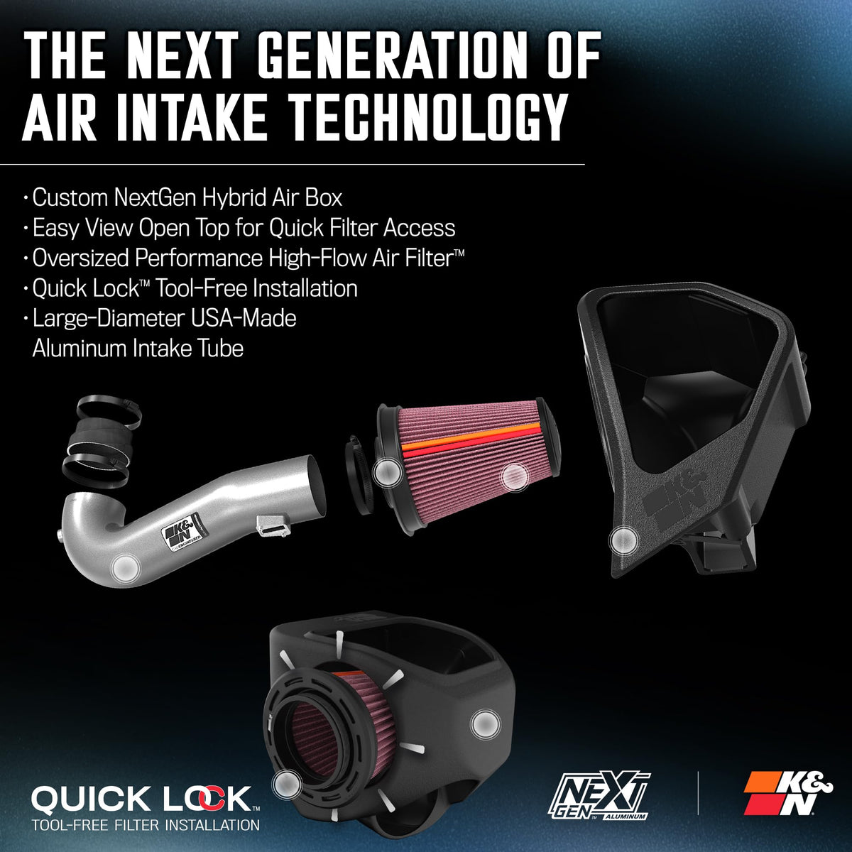 K&N FILTER 70-3110 K&N NextGen Aluminum Cold Air Intake System: High-Flow Cotton Filter: Compatible with 2021-2026 CADILLAC/CHEVROLET/GMC Escalade; Silverado 1500; Suburban; Tahoe; Sierra 1500; Yukon; Yukon XL; 70-3110