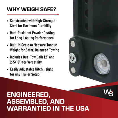 WEIGH SAFE SWS6-2.5 Weigh Safe Trailer Hitch Ball Mount, 6" Drop, 2.5" Receiver, Weight Scale