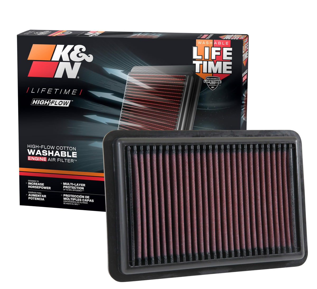 K&N FILTER 33-5050 K&N High-Flow Original Lifetime Engine Air Filter: Increase Power: Washable: Compatible with 2017-2026 HYUNDIA/KIA: Elantra, I30, Kona, Veloster, Cerato, Forte, ProCeed, Seltos, Soul, Xceed, 33-5050