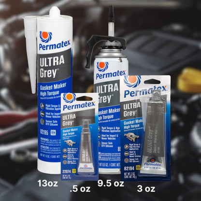 PERMATEX 82195 Permatex 82195 Ultra Grey Rigid High-Torque RTV Silicone Gasket Maker, Sensor Safe and Non-Corrosive, for High Torque and Vibration Resistant Applications, 13 oz