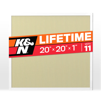 K&N FILTER HVC-12020 K&N 20x20x1 HVAC Furnace Air Filter, Lasts a Lifetime, Washable, Merv 11, the Last HVAC Filter You Will Ever Buy, Breathe Safely at Home or in the Office (Actual Size 19.6 x 19.6 x 0.8 in), HVC-12020