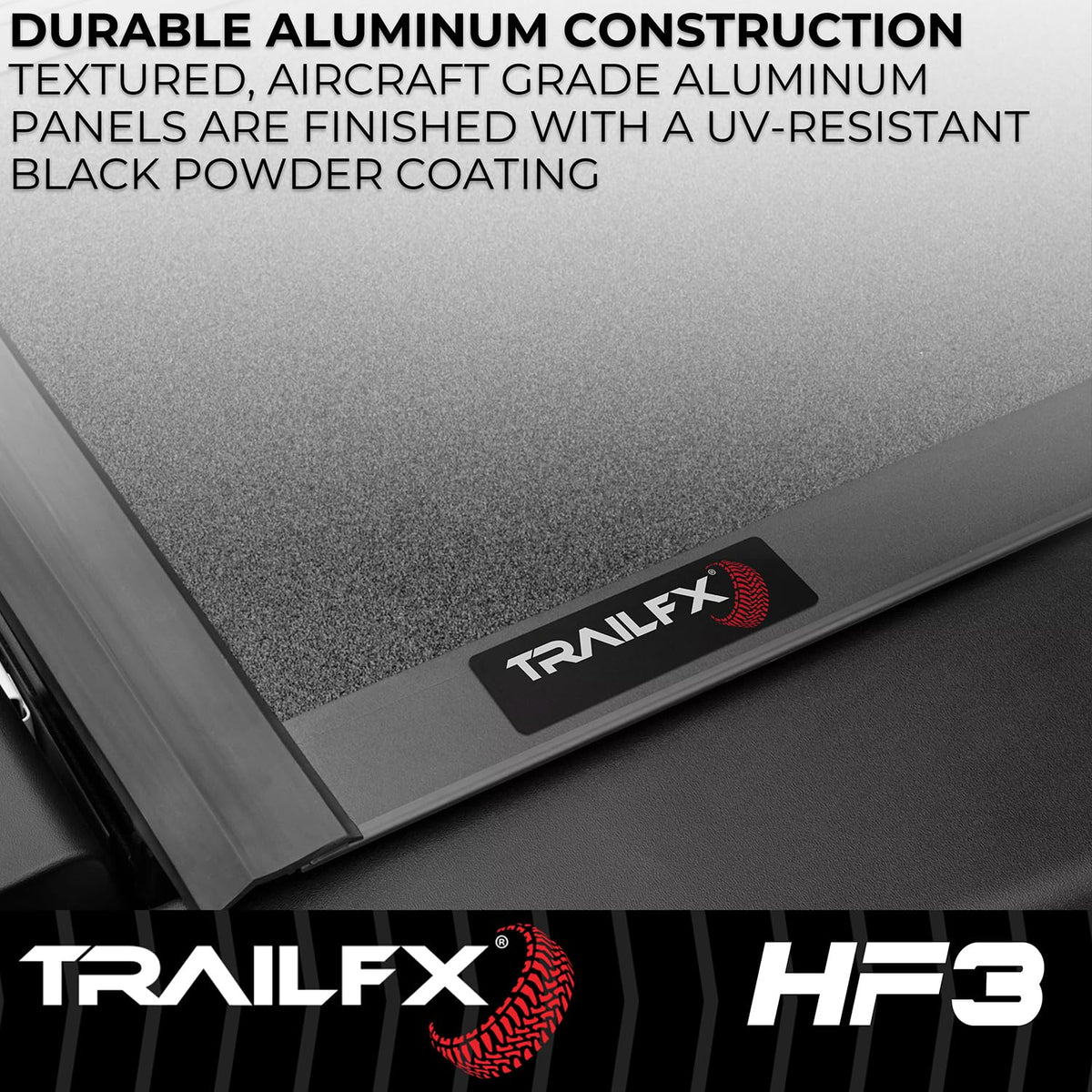 TRAILFX TFX8001 TrailFX Hard Tri-Fold Tonneau Cover Fits 2021-2025 Ford F-150 6.5 Foot Bed Hard Folding Cover 3 Folds 3 Panels Lockable Tailgate Handle Gloss Black Textured Aluminum Clamp-On Installation