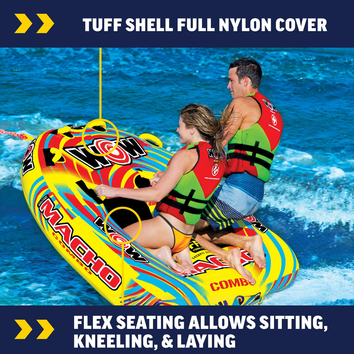 WOW SPORTS 16-1010 WOW Sports Macho Combo Towable Tubes for Boating, Accessories for Tubing, Water Tube for Boats - Double Seater 2 Person 340 lbs Capacity