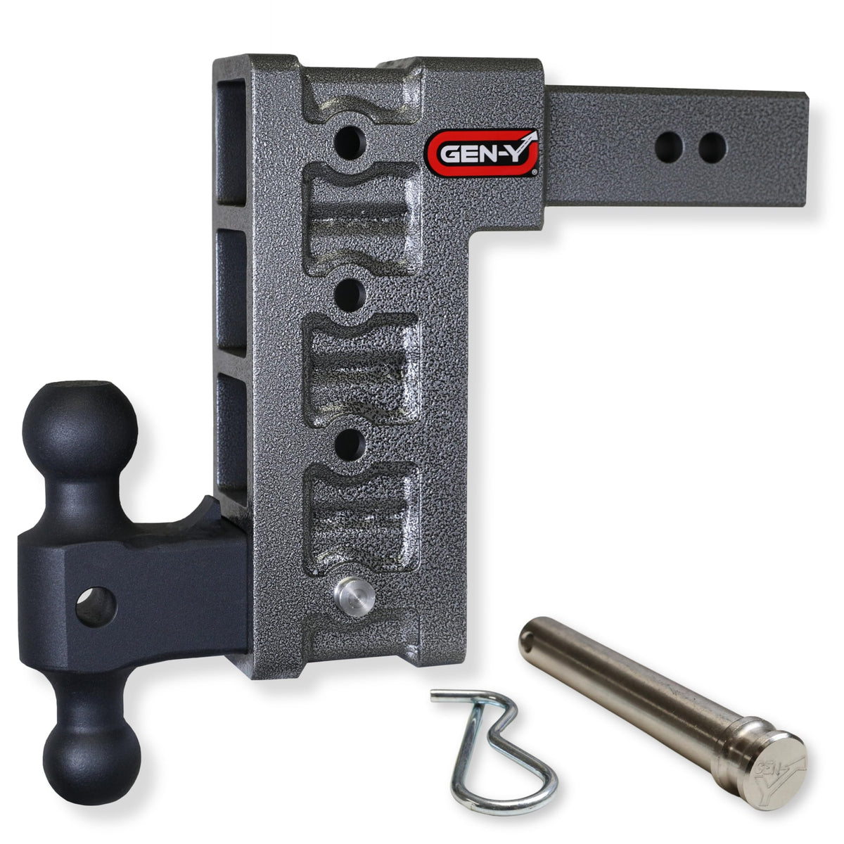 GEN-Y HITCH GH-614 GEN-Y Hitch Tow Hitch for 2.5" Receiver - 9" Drop/Rise with 4 Adjustable Positions, Includes Dual Ball Mount and Locking Pin, 21,000 lbs Towing Capacity, 3,000 lbs Tongue Weight, Silver
