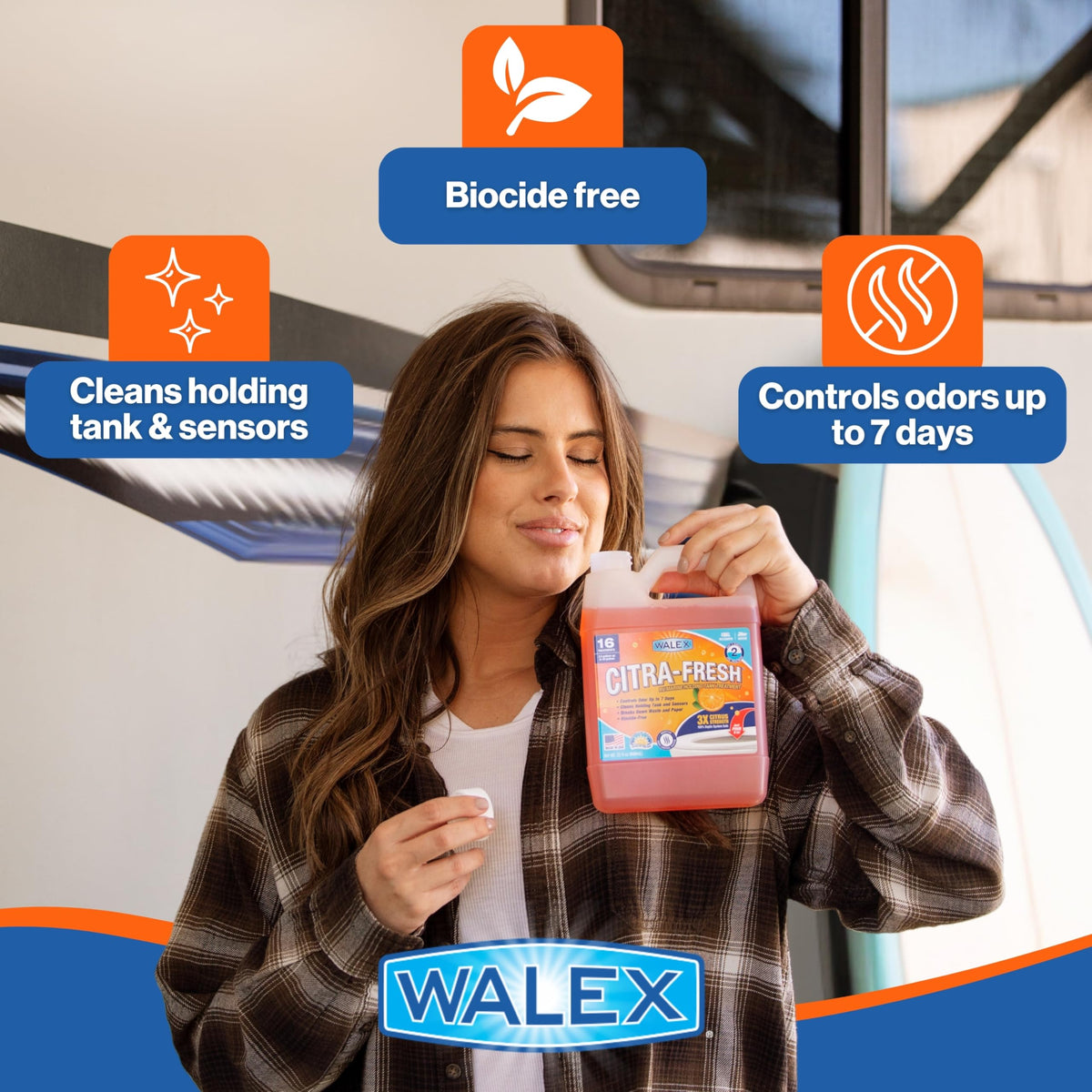 WALEX CITRAFR1G Walex Citra-Fresh Liquid RV Toilet Treatment - Citrus Scent, 1 Gallon