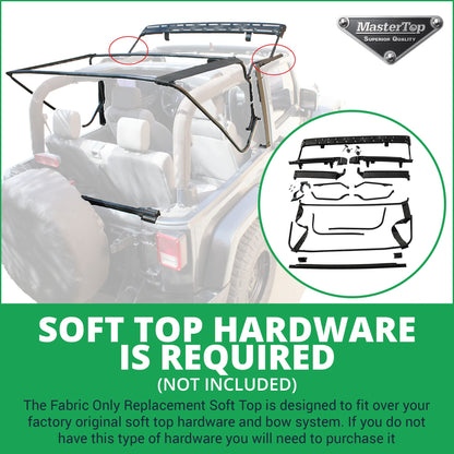 MASTERTOP 15101335 MasterTop Fabric Only Soft Top - Fits Jeep Wrangler JK 2-Door 2007-2012 - Jeep Wrangler Soft Top 2 Door Jeep Wrangler JK Soft Top 2 Door Jeep JK Soft Top 2 Door (Fabric Only, Black Diamond)