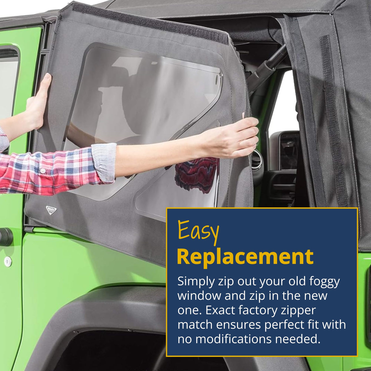 MASTERTOP 16011835 MasterTop Soft Top Replacement Quarter Window, Driver Side - Fits Jeep Wrangler JK 2007-2018 - Compatible with Mopar Factory Soft Tops (Fits 07-18 2-Door, Black Diamond)