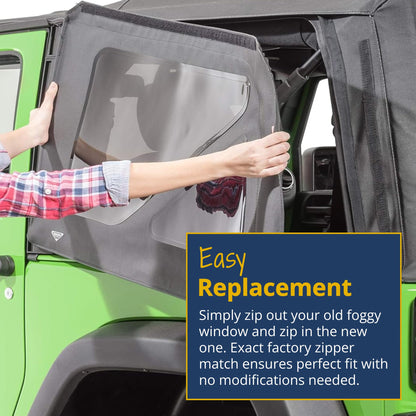 MASTERTOP 16011835 MasterTop Soft Top Replacement Quarter Window, Driver Side - Fits Jeep Wrangler JK 2007-2018 - Compatible with Mopar Factory Soft Tops (Fits 07-18 2-Door, Black Diamond)