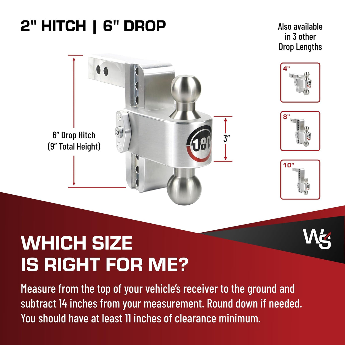 WEIGH SAFE LTB6-2-KA Weigh Safe Adjustable Trailer Hitch Ball Mount, 6" Adjustable Drop Hitch for 2" Receiver w/ 2 pc Keyed Alike Lock Set, Heavy Duty Aluminum Trailer Tow Hitch w/ Stainless Steel Tow Balls, 12,500 GTW