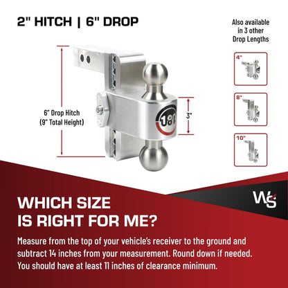WEIGH SAFE LTB6-2-KA Weigh Safe Adjustable Trailer Hitch Ball Mount, 6" Adjustable Drop Hitch for 2" Receiver w/ 2 pc Keyed Alike Lock Set, Heavy Duty Aluminum Trailer Tow Hitch w/ Stainless Steel Tow Balls, 12,500 GTW