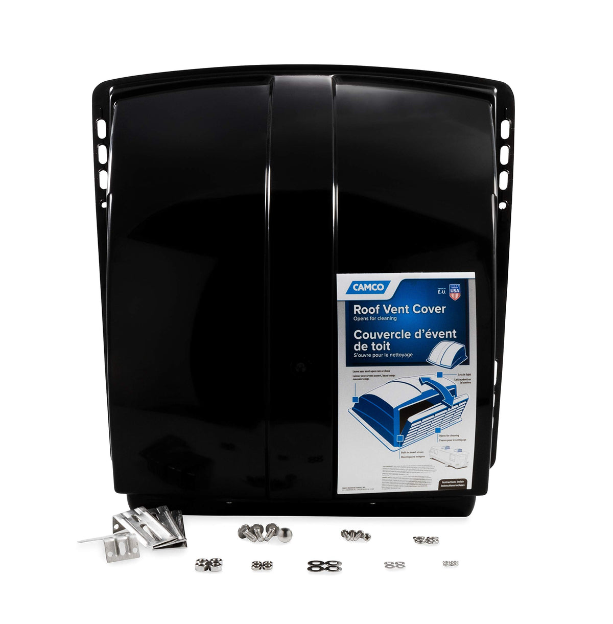 CAMCO 40443 Camco Standard Roof Vent Cover, Opens for Easy Cleaning, Aerodynamic Design, Easily Mounts to RV with Included Hardware-Black (40443)