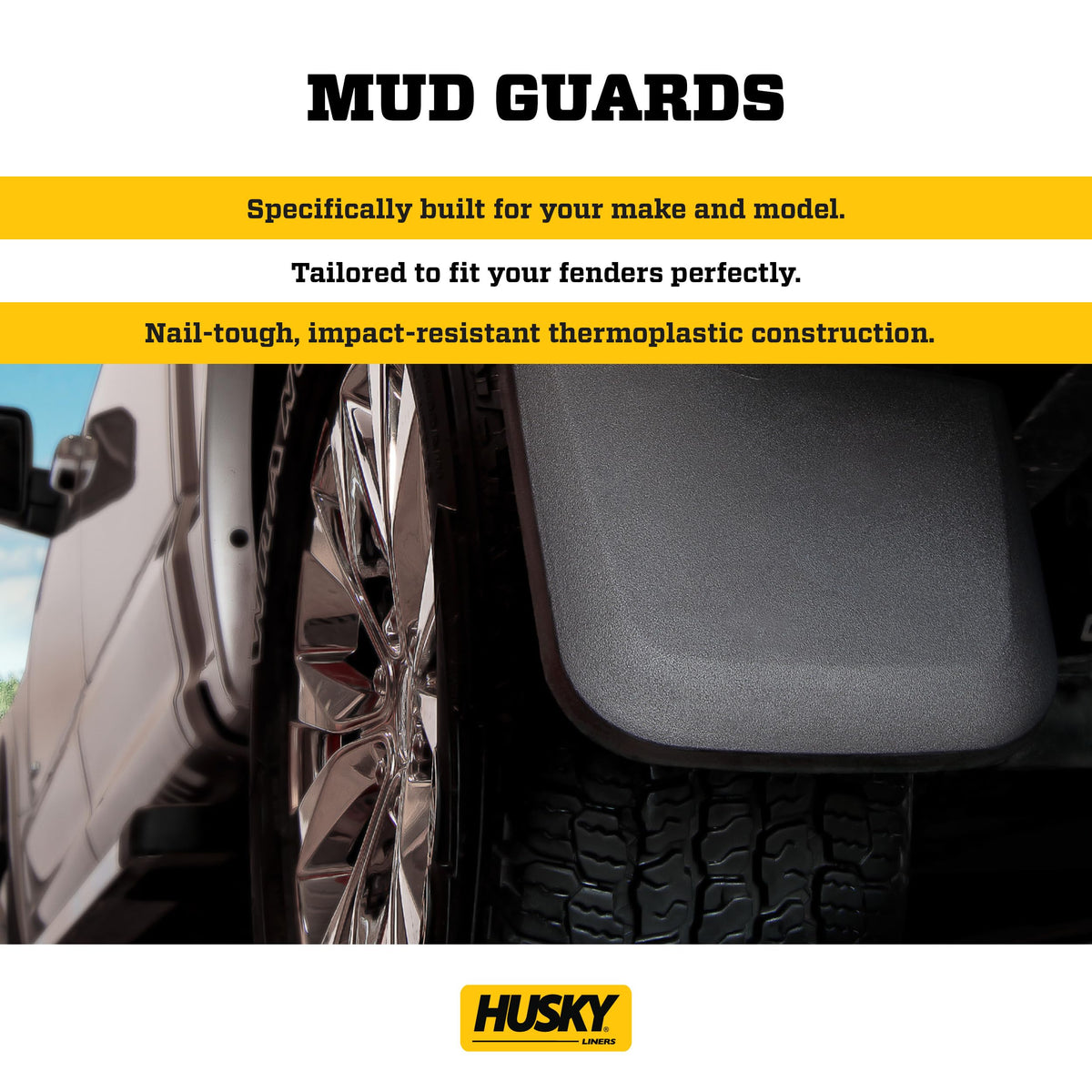 Husky Liners 58291 Husky Liners Custom Mud Guards – Fits 2020-2026 GMC Sierra 2500 & 3500 HD Dually – Front Set, 2-pc Black - 58291