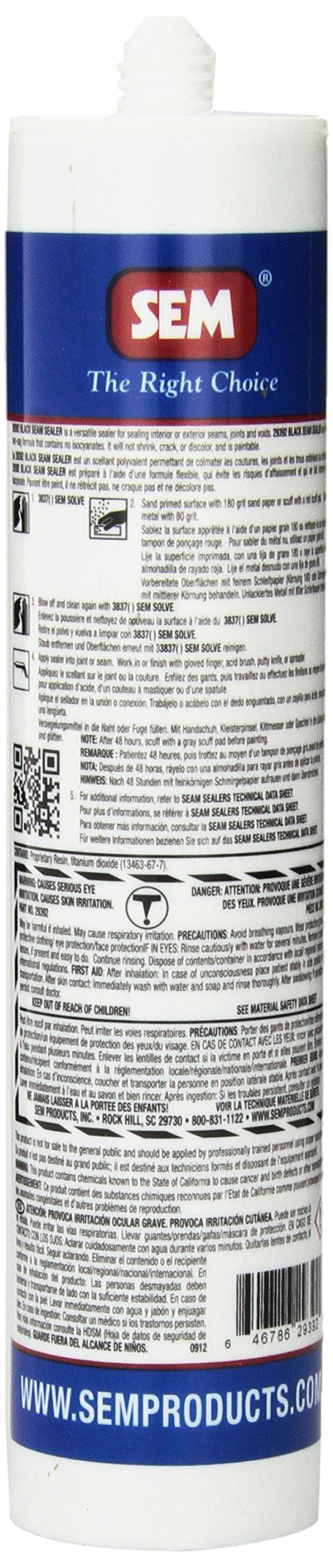 SEM PRODUCTS 29392 SEM 29392 Black Seam Sealer - 10.1 fl. oz.