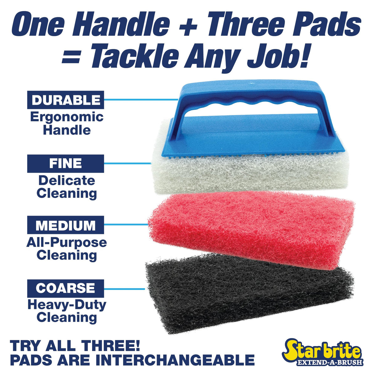 STAR BRITE 040129 STAR BRITE Fine White Scrub Pad with Interchangeable Handle