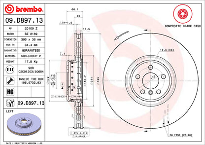 BREMBO 09D89713C02 Brembo 09.D897.13 Composite two piece UV Coated vented Brake Rotor BMW/ROLLS-ROYCE OE# 34116860919