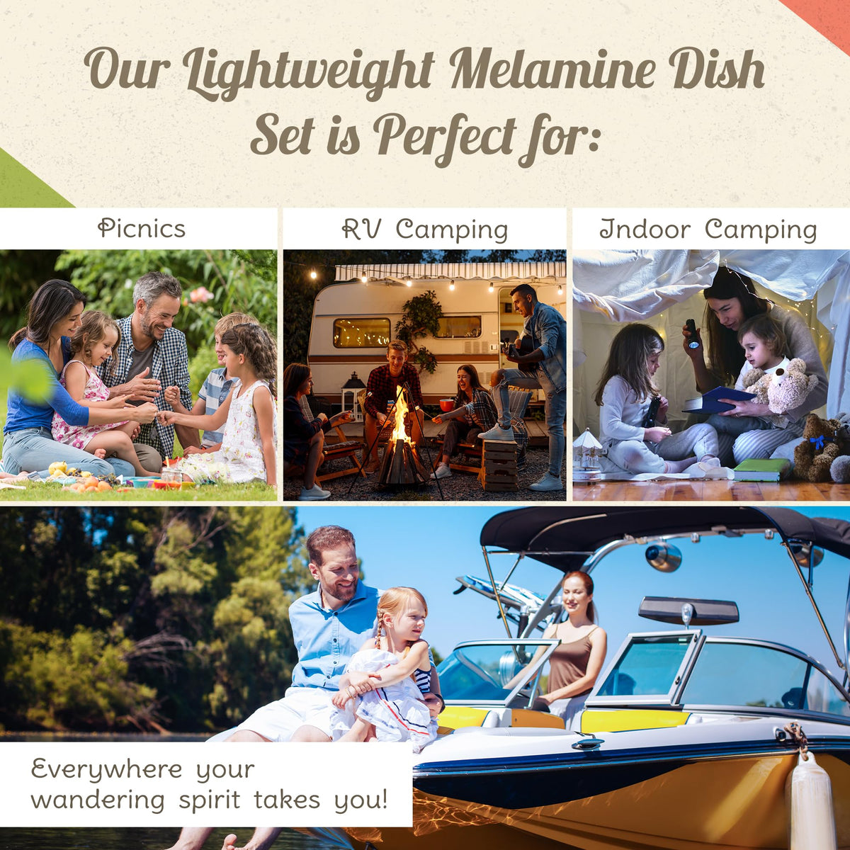 CAMP CASUAL CC-009 Melamine Dinnerware Sets - 6-pc Marine Dish Set - 2 Bowls, 2 Salad & 2 Dinner Melamine Plates for Indoor & Outdoor - BPA Free, Dishwasher Safe, Shatter-Res Dinnerware Set - Camping Dishes, Camp Casual