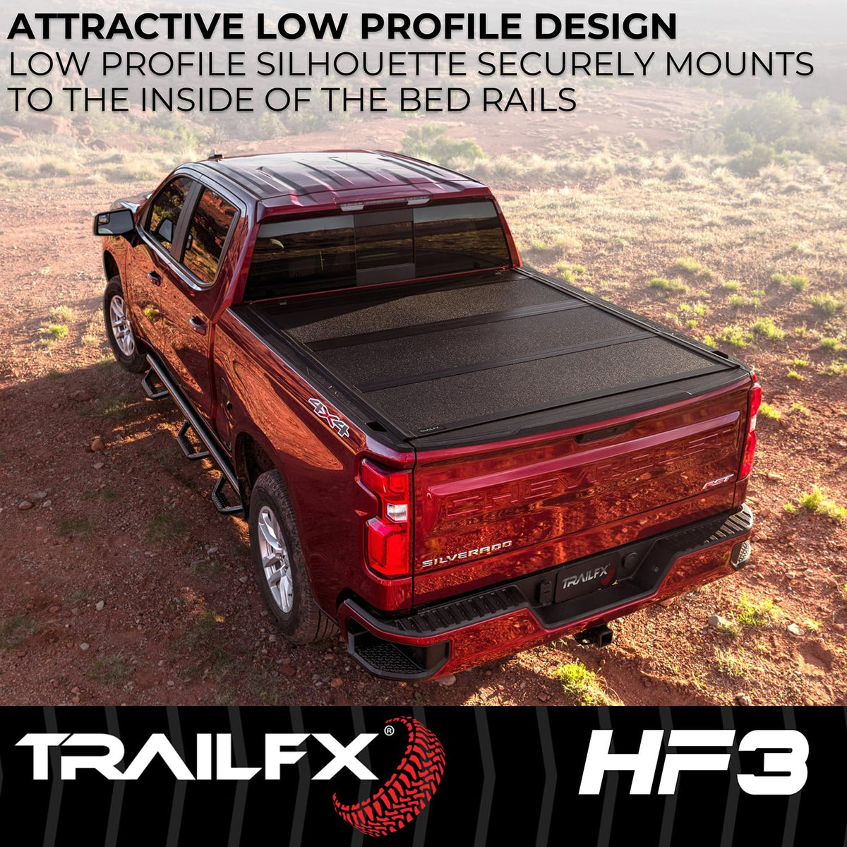 TRAILFX TFX8001 TrailFX Hard Tri-Fold Tonneau Cover Fits 2021-2025 Ford F-150 6.5 Foot Bed Hard Folding Cover 3 Folds 3 Panels Lockable Tailgate Handle Gloss Black Textured Aluminum Clamp-On Installation