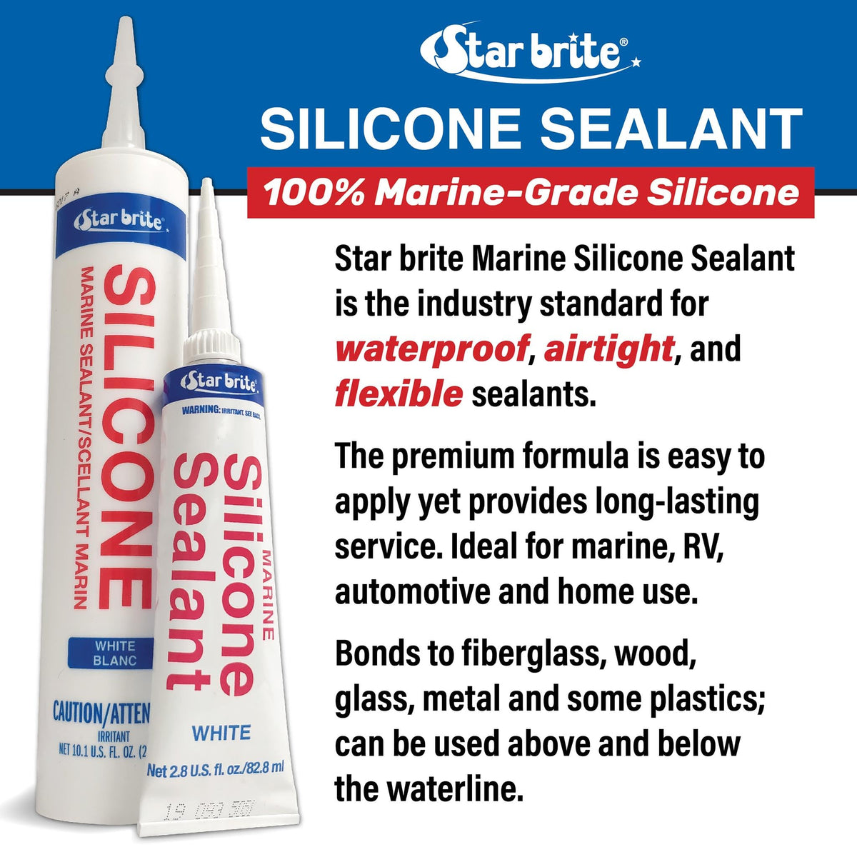 STAR BRITE 082122 STAR BRITE Marine Silicone Sealant - Clear 10.1 Oz - Waterproof, Durable, UV Resistant, for Fiberglass, Metal, Wood, Glass, Ceramic & More (082122)