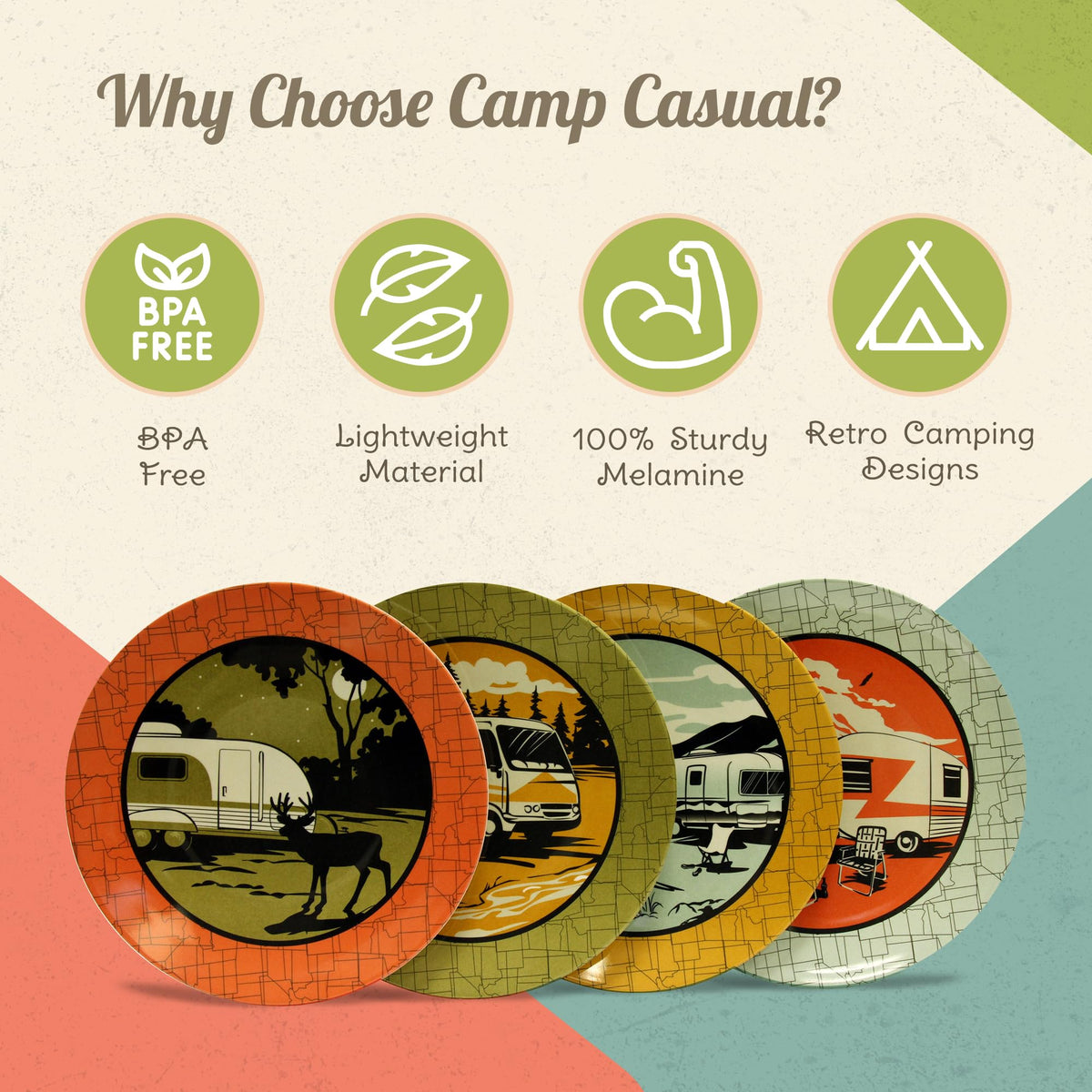 CAMP CASUAL CC-001 Melamine Plates & Bowls Set - 12-Piece Dish Set for Indoor & Outdoor Dining - BPA Free, Top Shelf Dishwasher Suitable Dinnerware Set - Sturdy Melamine Dinnerware Sets - Camping Dishes by Camp Casual