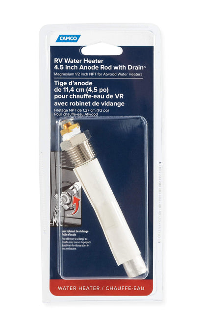 CAMCO 11533 Camco RV Water Heater Anode Rod - Compatible with Atwood-Style Aluminum RV Water Heaters - Features Internal Drain Valve - Extend the Life Of Your Camper Water Heater Tank (11533)