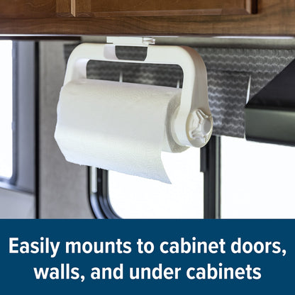 CAMCO 57115 Camco Paper Towel Holder – Ideal for Compact Areas – Features Mountable Design and Adjustable Side Knob – Black (57115)