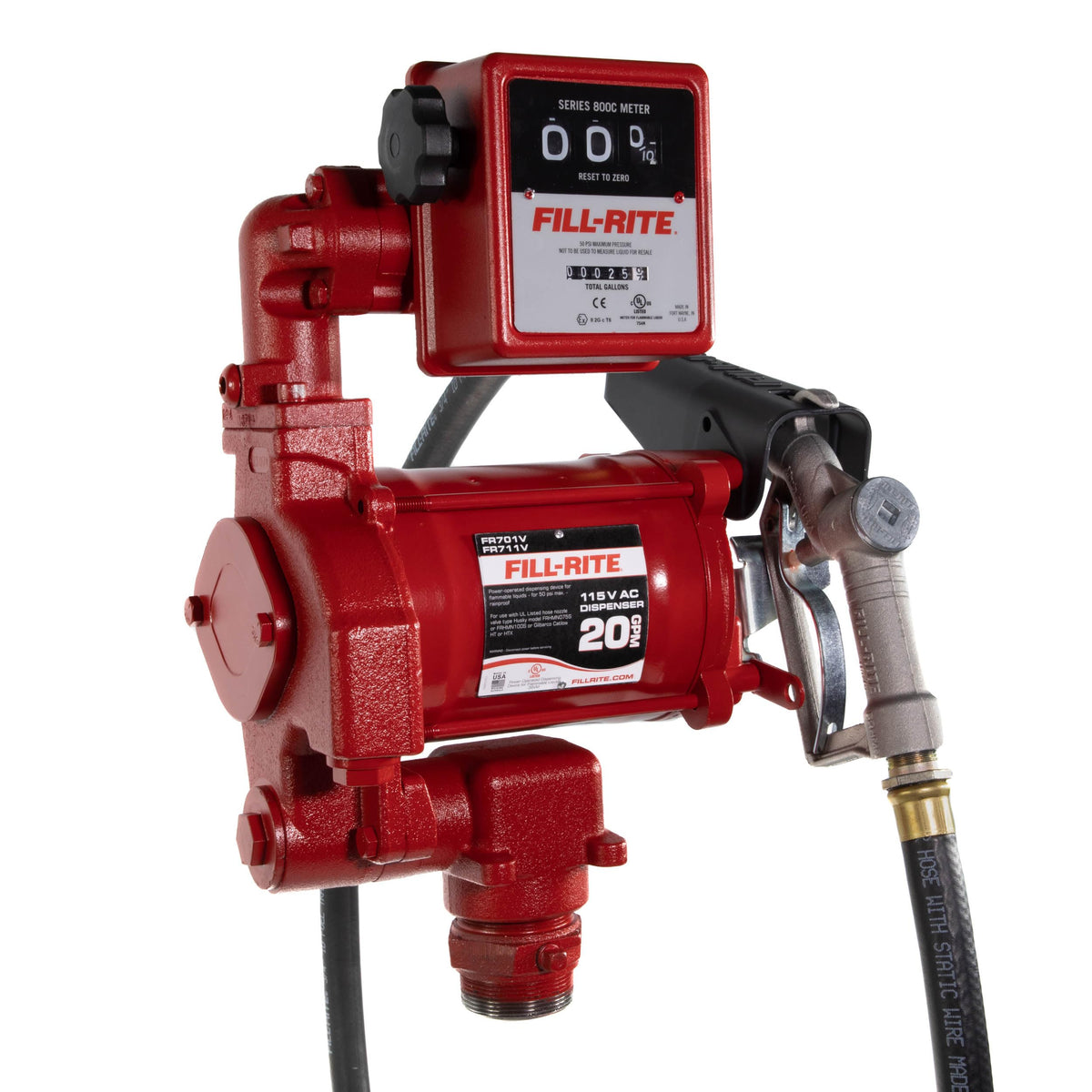 FILL RITE FR701V Fill-Rite FR701V 115V 20 GPM Fuel Transfer Pump With Standard Mechanical Meter Package, Gallons - For Gasoline, Diesel, Kerosene, Ethanol Blends, Methanol Blends & Biodiesel up to B20