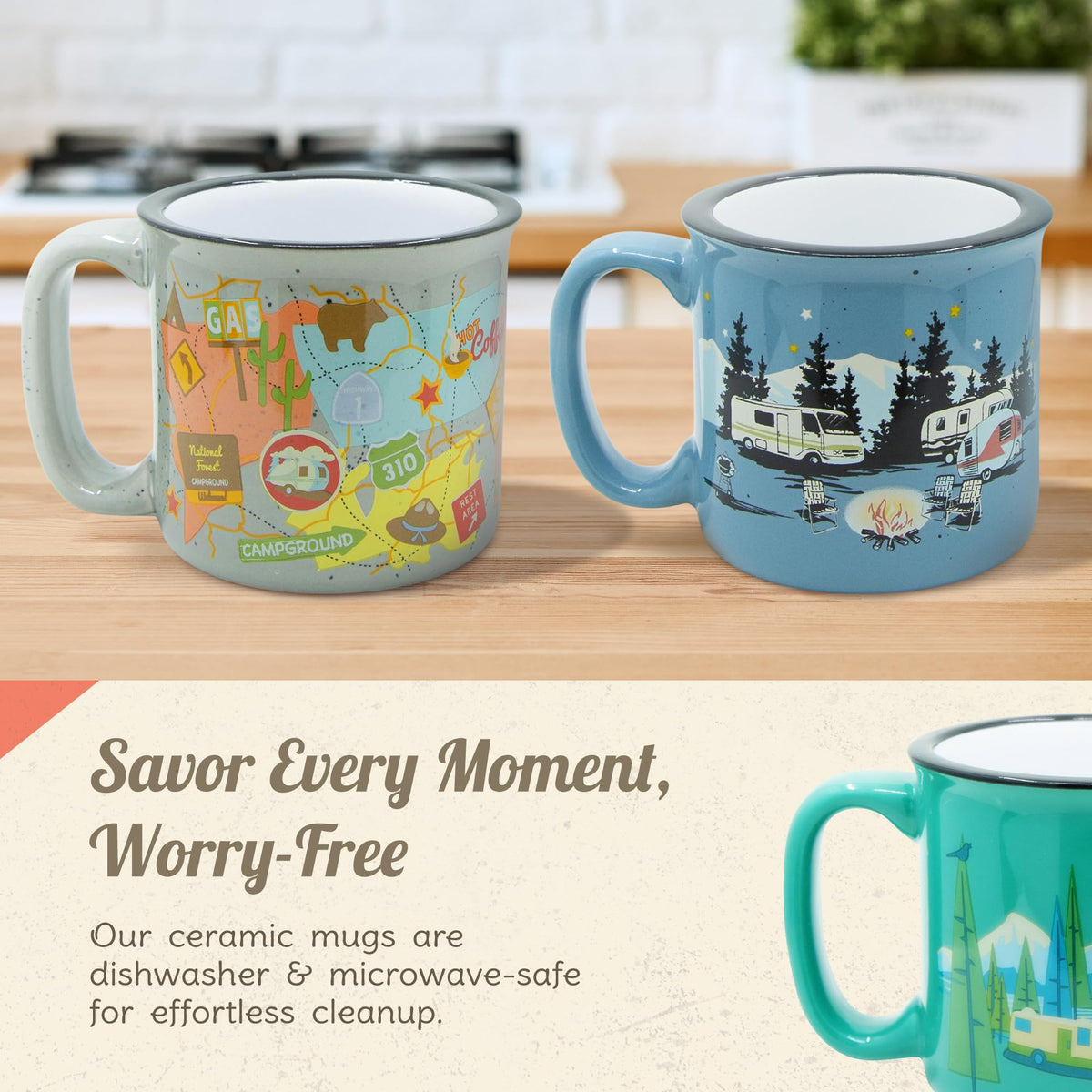 CAMP CASUAL CC-004B Ceramic Coffee Mug - 15 oz Retro Inspired Camping Mug - for Hot & Cold Drinks - Works as a Tea, Soup, & Coffee Mug - Stylish, Versatile, & Microwaveable Camping Coffee Mugs by Camp Casual