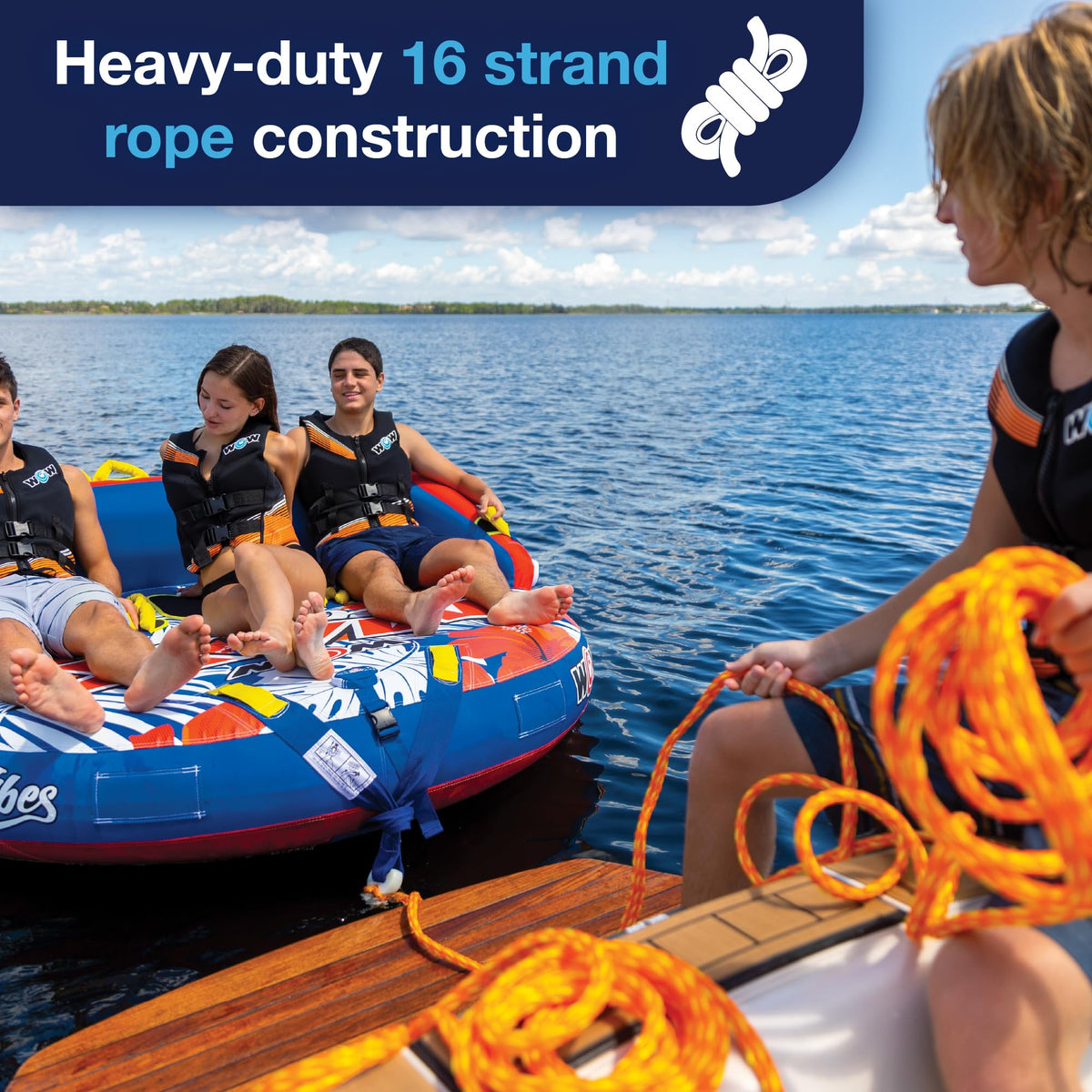 WOW SPORTS 11-3010 WOW Sports World of Watersports 4k 60 ft. Tow Rope with Floating Foam Buoy 1 2 3 or 4 Person Tow Rope for Boating, 11-3010