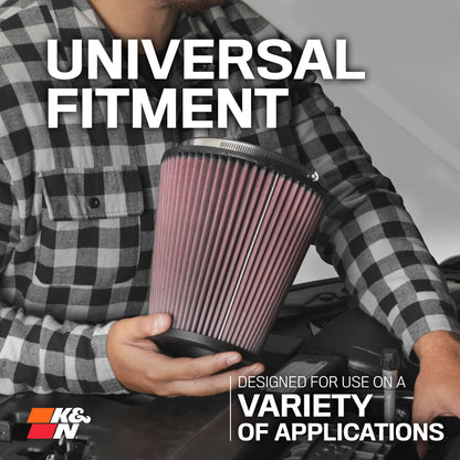 K&N FILTER RE-0910 K&N High-Flow Original Lifetime Universal Clamp-On Air Filter: High Performance, Premium, Washable: Flange Diameter: 3 In, Filter Height: 8 In, Flange Length: 1.75 In, Shape: Round Tapered, RE-0910