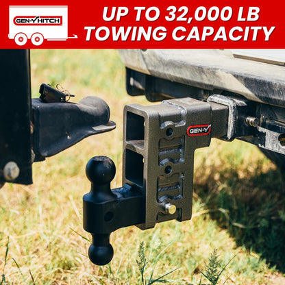 GEN-Y HITCH GH-1713 GEN-Y Hitch Tow Hitch for 3" Receiver - 6" Drop/Rise with 3 Adjustable Positions, Includes Dual Ball Mount and Locking Pin, 32,000 lbs Towing Capacity, 3,500 lbs Tongue Weight, Silver