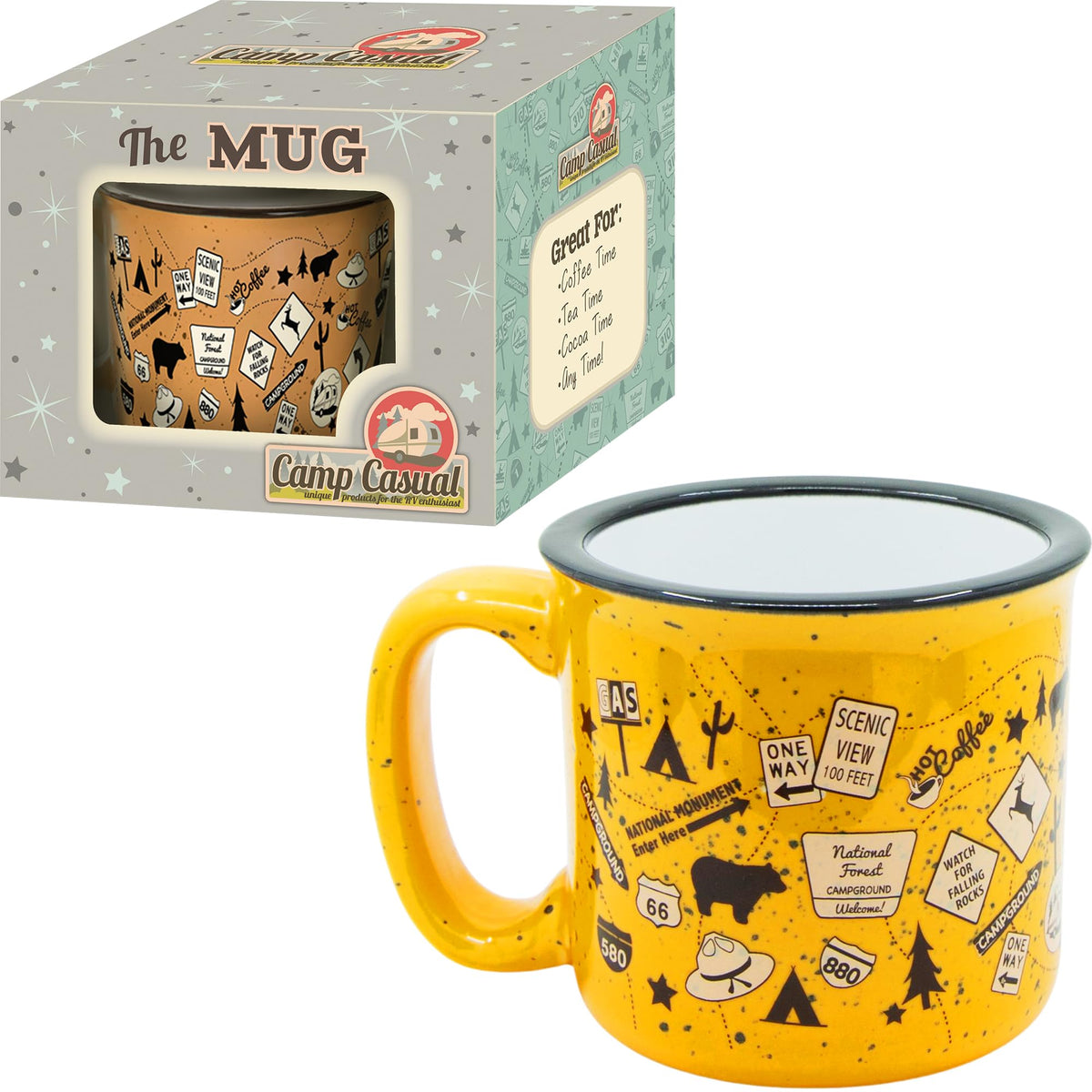 CAMP CASUAL CC-004T Ceramic Coffee Mug - 15 oz Retro Inspired Camping Mug - for Hot & Cold Drinks - Works as a Tea, Soup, & Coffee Mug - Stylish, Versatile, & Microwaveable Camping Coffee Mugs by Camp Casual