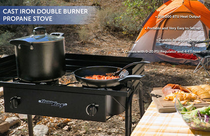 FLAME KING YSN-DB60K Flame King Outdoor Propane Double Dual Burner Stove 200K BTU Turkey Fryer/Camp Cooker, Portable with Stand Great for Backyard Cooking, Home Brewing & Canning