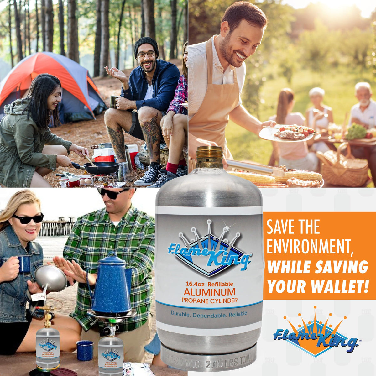 FLAME KING FK-1LB-ALM Flame King 1LB Empty Aluminum Propane Cylinder Tank - Corrosion-Resistant and Rust-Free, Great for Camping and Small Appliances