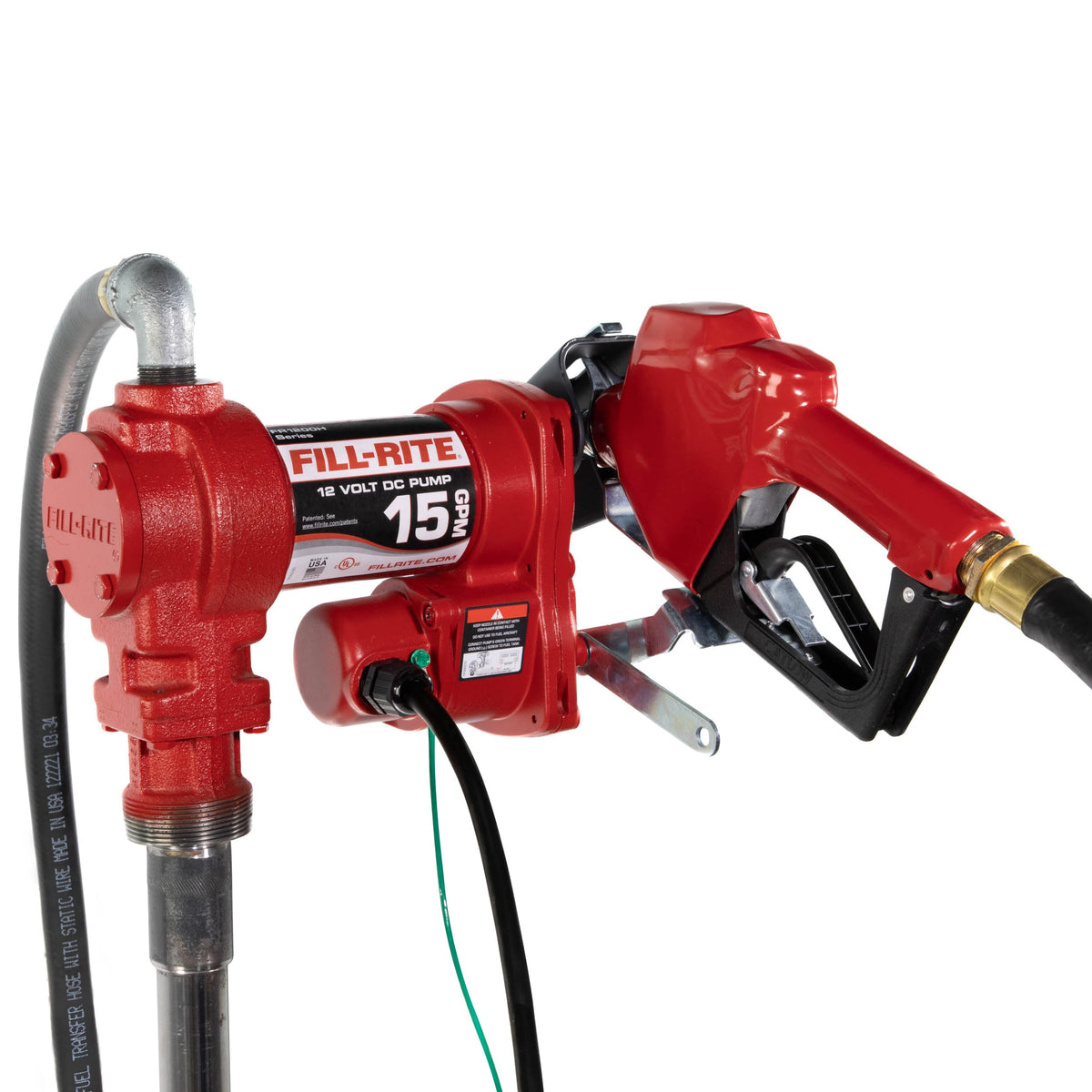 FILL RITE FR1210HA Fill-Rite FR1210HA 12V 15 GPM Fuel Transfer Pump with Discharge Hose & Automatic Nozzle, Red | Gasoline, Diesel, Kerosene, Ethanol & Methanol Blends & Biodiesel