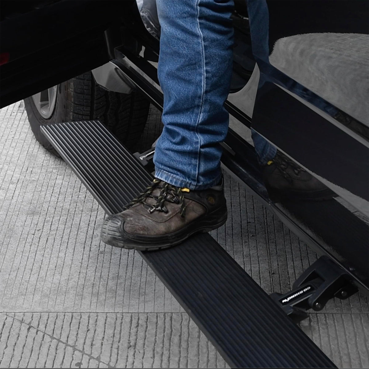 GO RHINO 20444587PC RealTruck Volt Power Running Boards for Toyota Tundra (2022-2025) Crew Cab | Aluminum, Textured Black | 20444587PC | Electric Powerstep & Retractable Steps