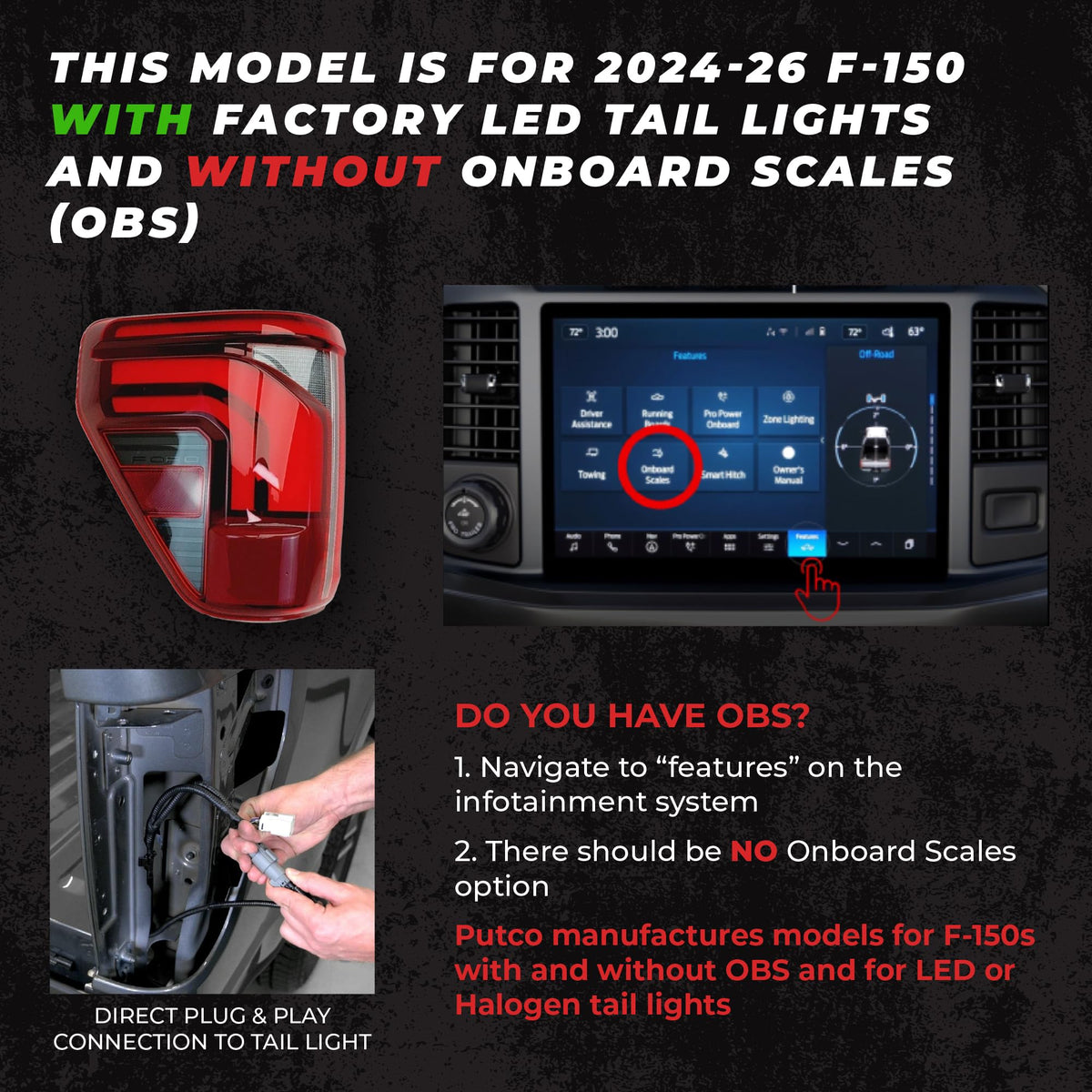 Putco 9202060-37 Putco 60" Blade LED Tailgate Light Bar Red/White LEDs & Plug-N-Play Quick Connect Harness - Fits Ford F150 2024-2027 (Only fits Models Without Onboard Scale/Tow Tech & OE LED Taillights)