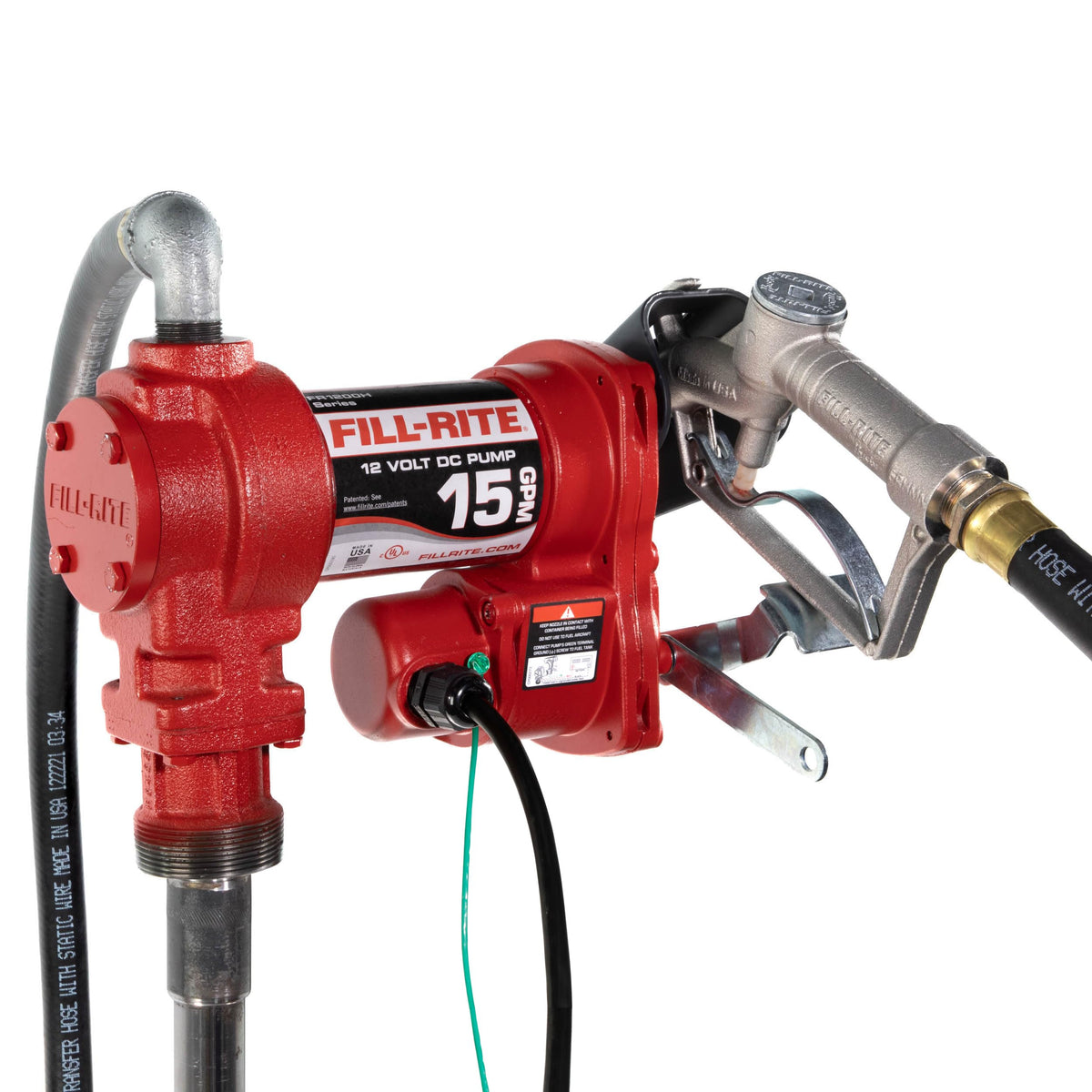 FILL RITE FR1210H Fill-Rite FR1210H 12V 15 GPM Fuel Transfer Pump with Discharge Hose & Manual Nozzle | Gasoline, Diesel, Kerosene, Ethanol & Methanol Blends & Biodiesel