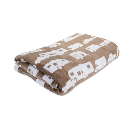 CAMCO 53126 Camco Life is Better at The Campsite Plush Fleece Blanket | Queen-Sized Blanket Measures 90-inches (L) x 90-inches (W) | Greige (53126)